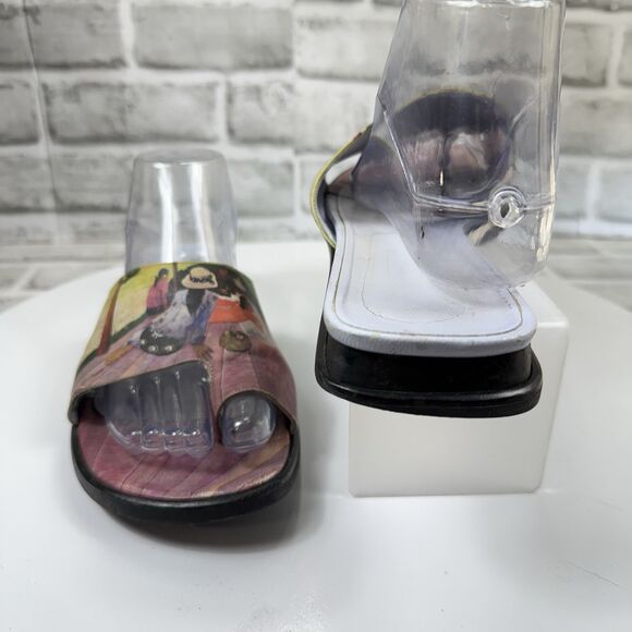 Icon Women’s 10.5/ 11 Painting Wearable Art Blue Leather Toe Ring Low Flats - Picture 5 of 10